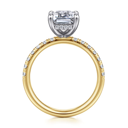 Adela - 14K White-Yellow Gold Emerald Cut Hidden Halo Diamond Engagement Ring