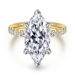 Adela - 14K White-Yellow Gold Marquise Shape Hidden Halo Diamond Engagement Ring
