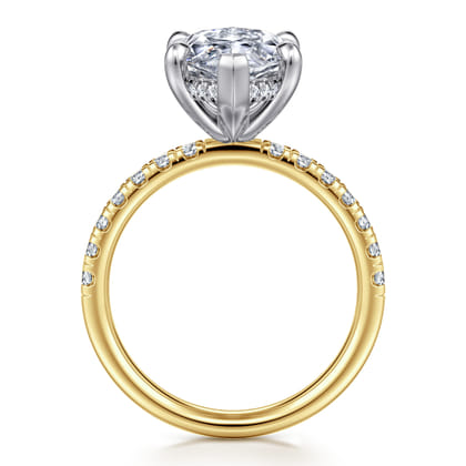 Adela - 14K White-Yellow Gold Marquise Shape Hidden Halo Diamond Engagement Ring