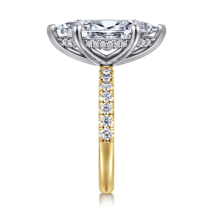 Adela - 14K White-Yellow Gold Marquise Shape Hidden Halo Diamond Engagement Ring