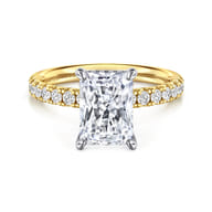 Adela - 14K White-Yellow Gold Radiant Hidden Halo Diamond and Engagement Ring