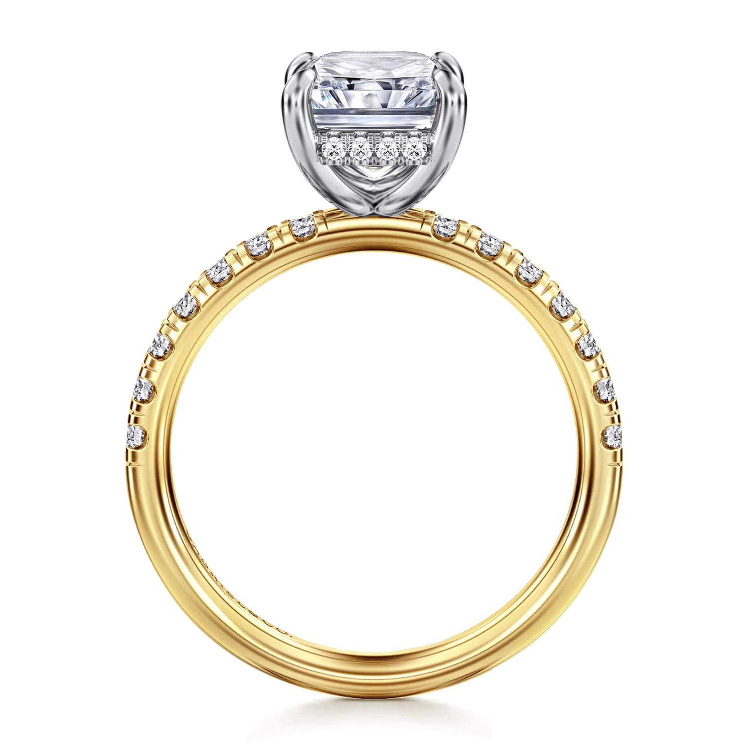 Adela - 14K White-Yellow Gold Radiant Hidden Halo Diamond and Engagement Ring