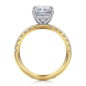 Adela - 14K White-Yellow Gold Radiant Hidden Halo Diamond and Engagement Ring