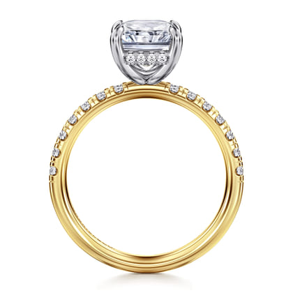 Adela - 14K White-Yellow Gold Radiant Hidden Halo Diamond and Engagement Ring