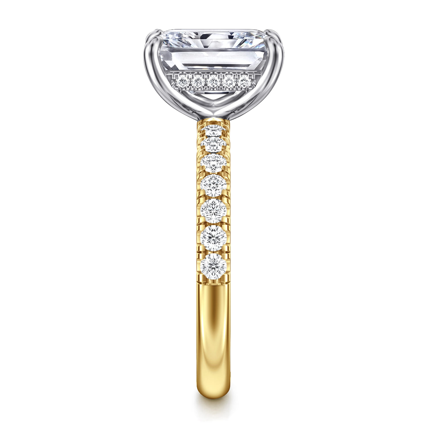 Adela - 14K White-Yellow Gold Radiant Hidden Halo Diamond and Engagement Ring