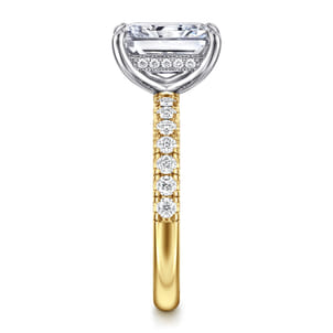 Adela - 14K White-Yellow Gold Radiant Hidden Halo Diamond and Engagement Ring