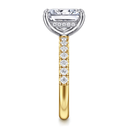 Adela - 14K White-Yellow Gold Radiant Hidden Halo Diamond and Engagement Ring