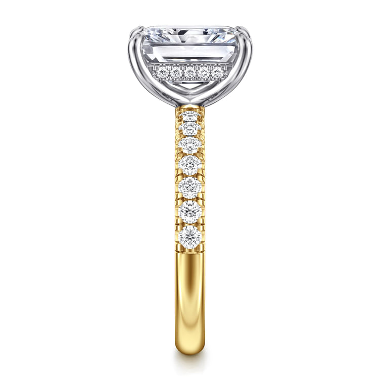 Adela - 14K White-Yellow Gold Radiant Hidden Halo Diamond and Engagement Ring