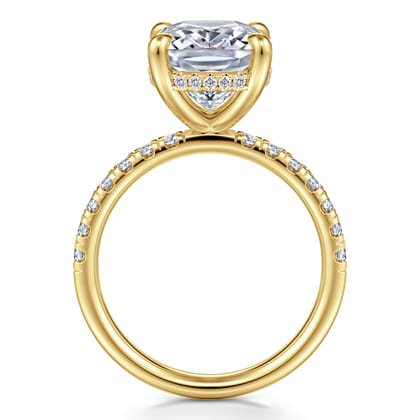 Adela - 14K Yellow Gold Elongated Cushion Hidden Halo Diamond Engagement Ring