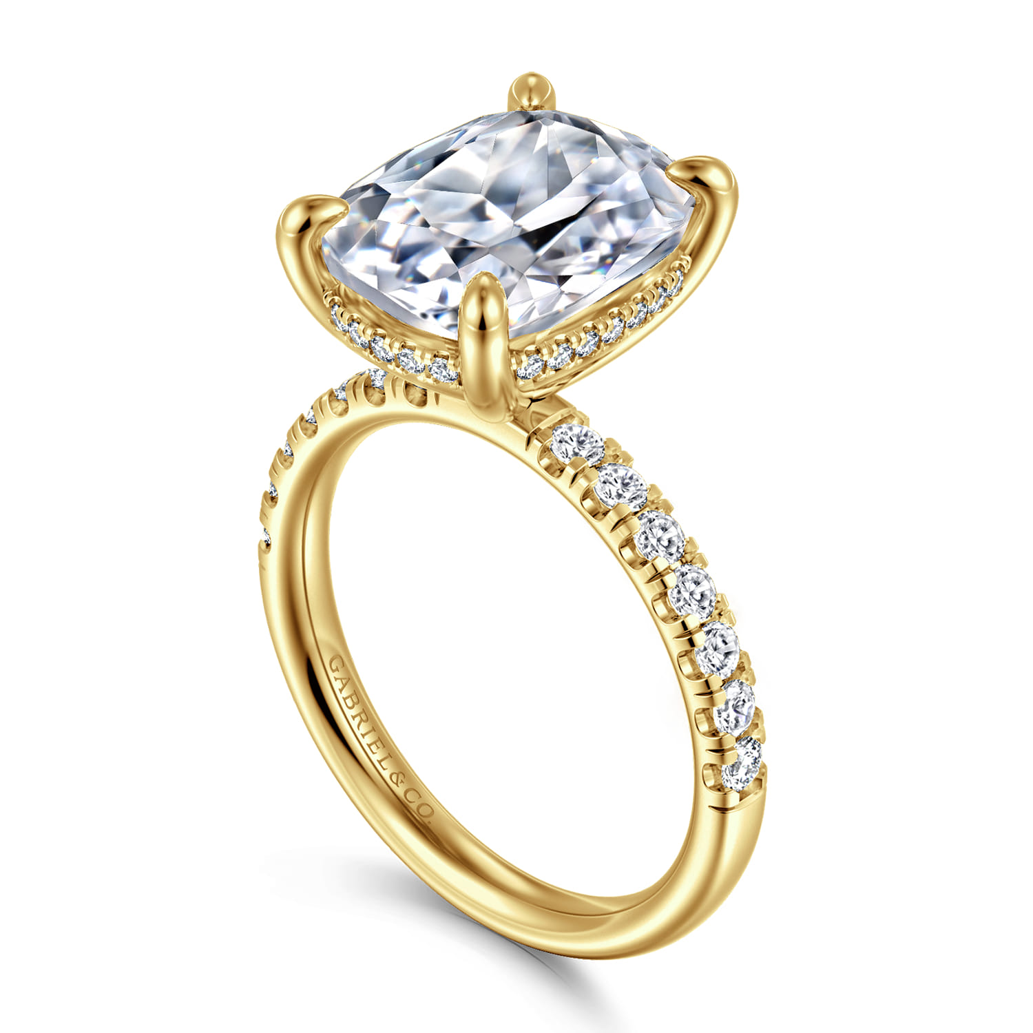 Adela - 14K Yellow Gold Elongated Cushion Hidden Halo Diamond Engagement Ring