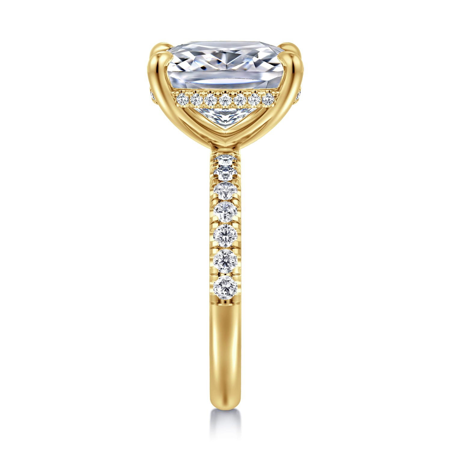 Adela - 14K Yellow Gold Elongated Cushion Hidden Halo Diamond Engagement Ring