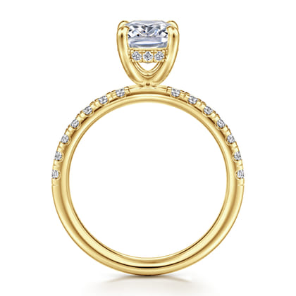 Adela - 14K Yellow Gold Elongated Cushion Hidden Halo Diamond Engagement Ring