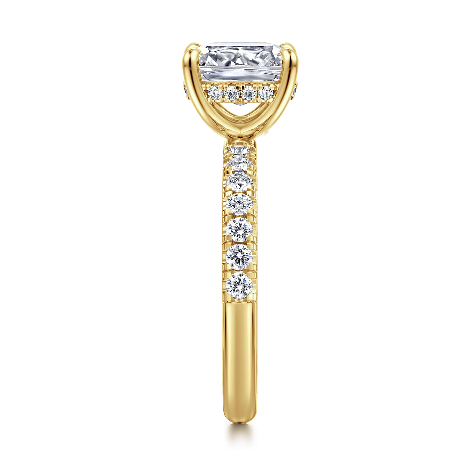 Adela - 14K Yellow Gold Elongated Cushion Hidden Halo Diamond Engagement Ring