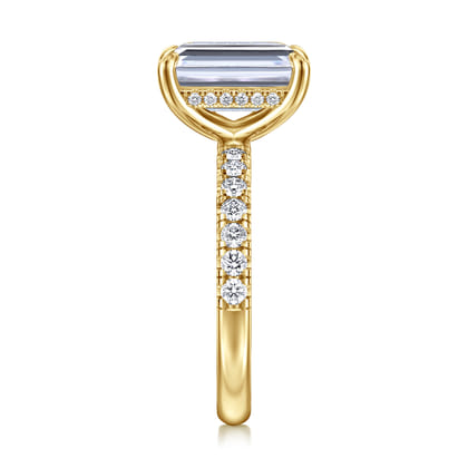 Adela - 14K Yellow Gold Emerald Cut Hidden Halo Diamond Engagement Ring