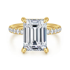 Adela - 14K Yellow Gold Emerald Cut Hidden Halo Diamond Engagement Ring