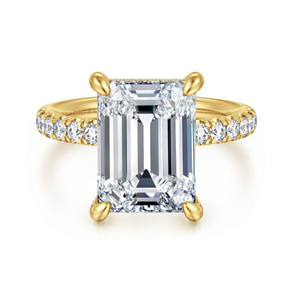 Adela - 14K Yellow Gold Emerald Cut Hidden Halo Diamond Engagement Ring
