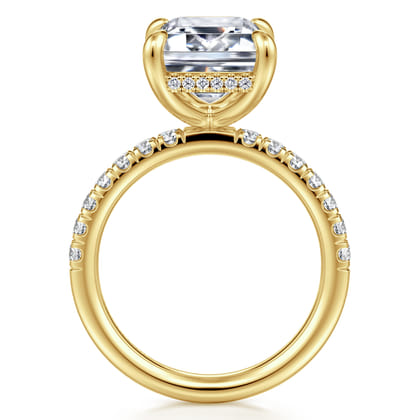 Adela - 14K Yellow Gold Emerald Cut Hidden Halo Diamond Engagement Ring