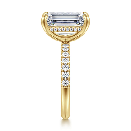 Adela - 14K Yellow Gold Emerald Cut Hidden Halo Diamond Engagement Ring