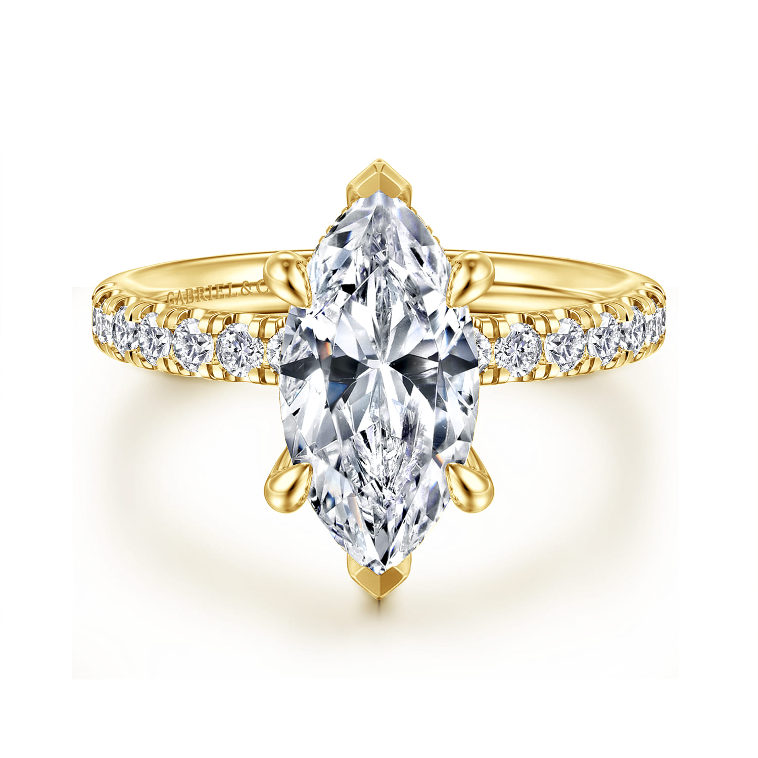 Adela - 14K Yellow Gold Marquise Shape Hidden Halo Diamond Engagement Ring