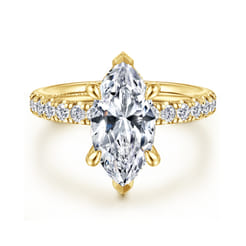 Adela - 14K Yellow Gold Marquise Shape Hidden Halo Diamond Engagement Ring