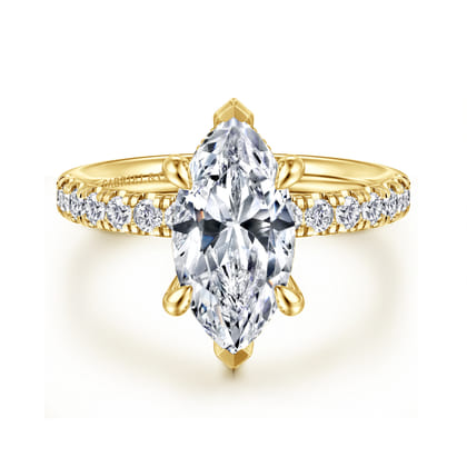 Adela - 14K Yellow Gold Marquise Shape Hidden Halo Diamond Engagement Ring