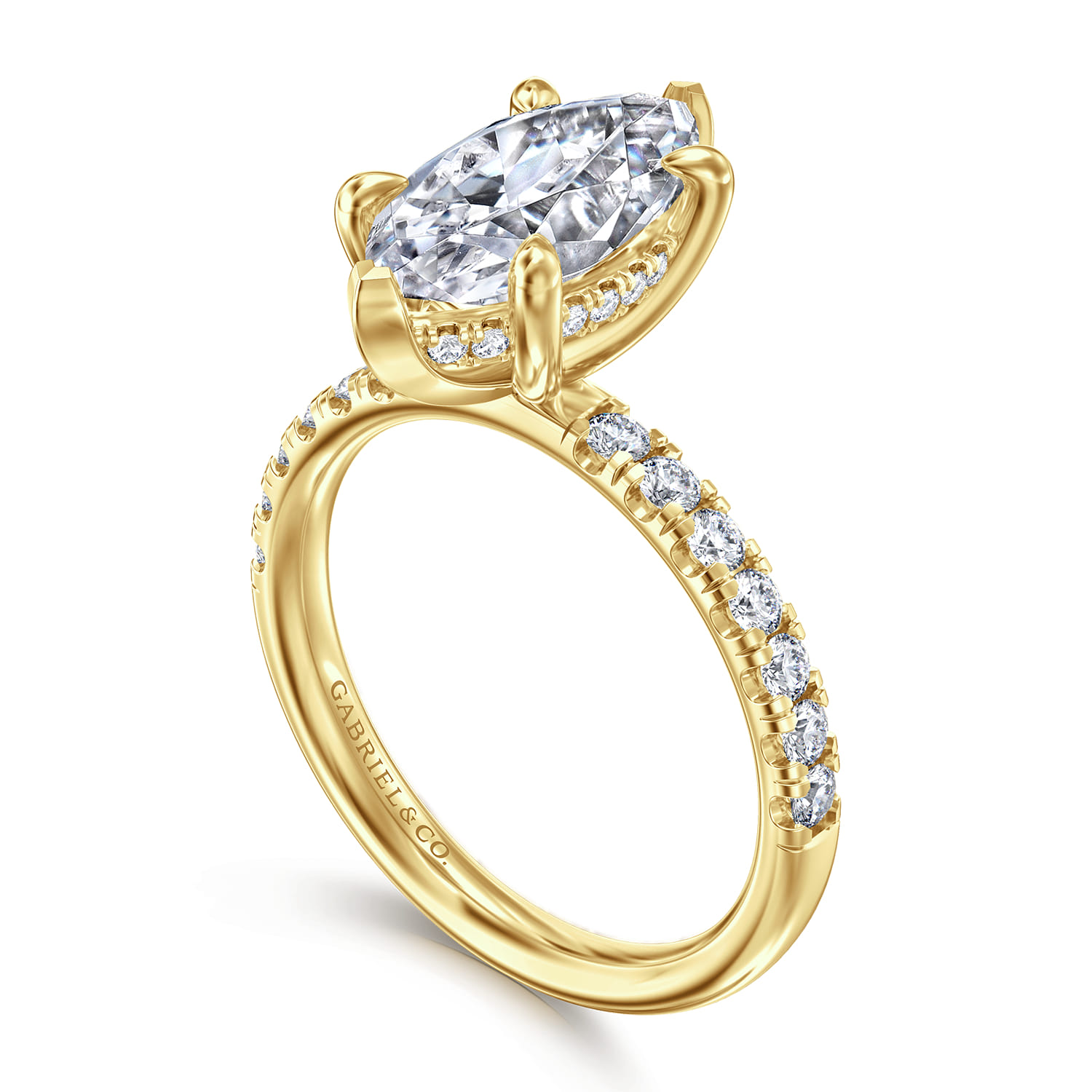 Adela - 14K Yellow Gold Marquise Shape Hidden Halo Diamond Engagement Ring