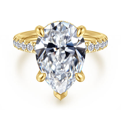 Adela - 14K Yellow Gold Pear Shape Hidden Halo Diamond Engagement Ring
