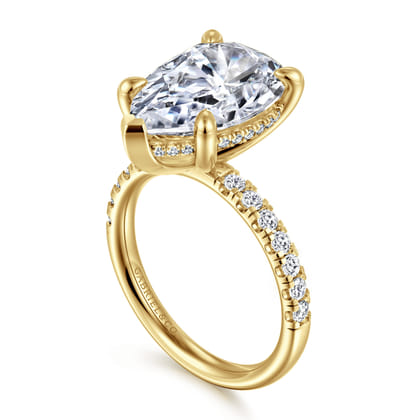 Adela - 14K Yellow Gold Pear Shape Hidden Halo Diamond Engagement Ring