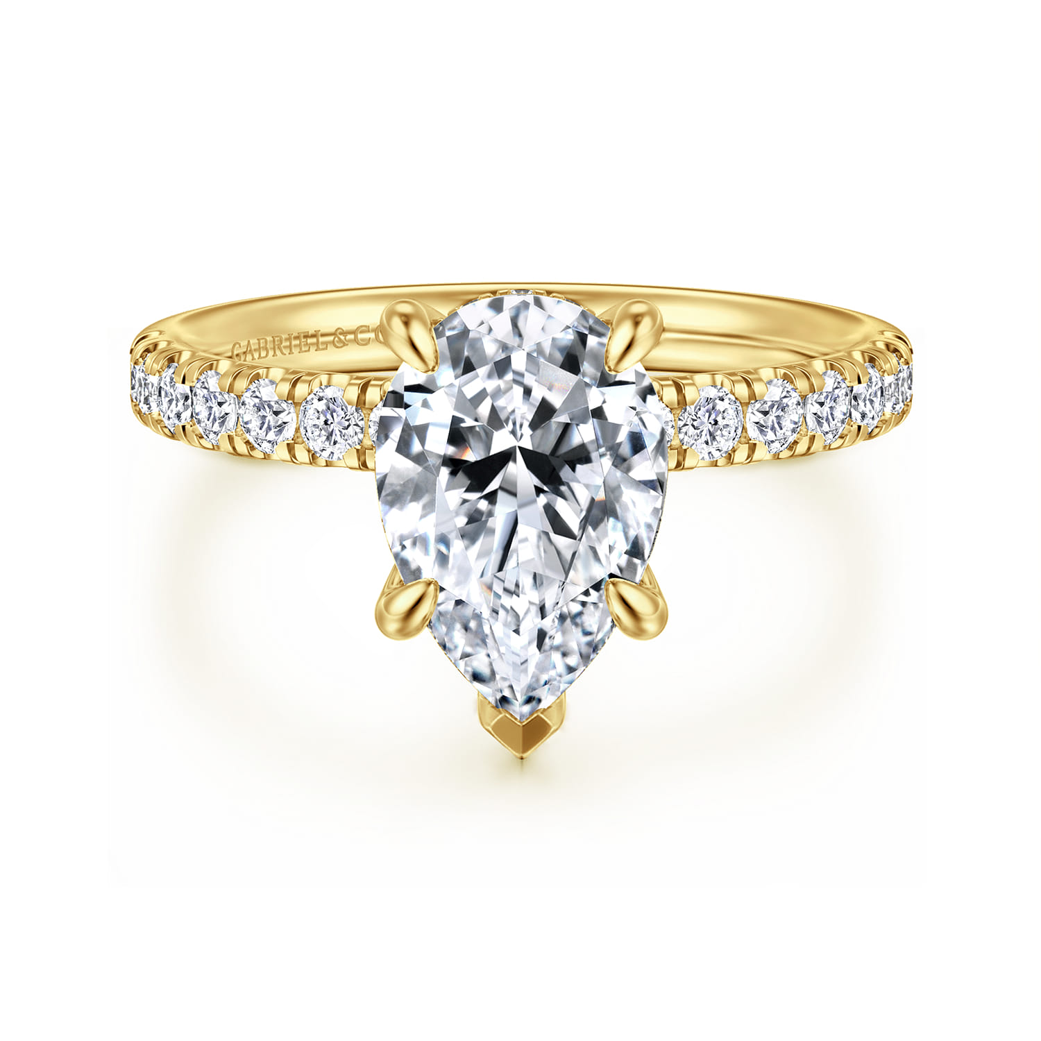 Adela - 14K Yellow Gold Pear Shape Hidden Halo Diamond Engagement Ring
