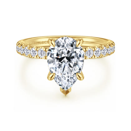 Adela - 14K Yellow Gold Pear Shape Hidden Halo Diamond Engagement Ring