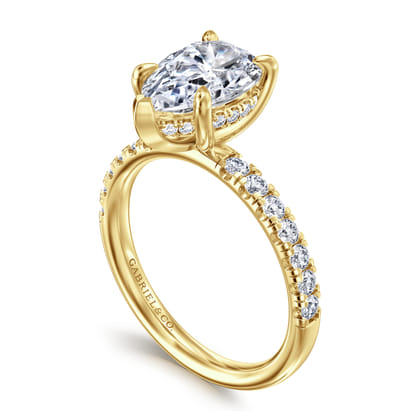 Adela - 14K Yellow Gold Pear Shape Hidden Halo Diamond Engagement Ring
