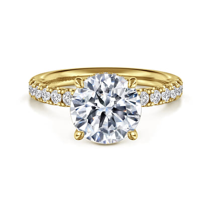 Adela - 14K Yellow Gold Round Hidden Halo Diamond Engagement Ring