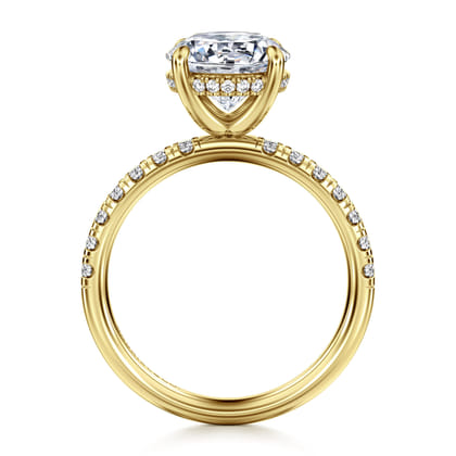 Adela - 14K Yellow Gold Round Hidden Halo Diamond Engagement Ring