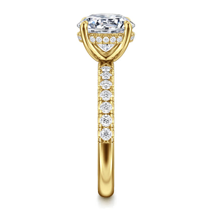 Adela - 14K Yellow Gold Round Hidden Halo Diamond Engagement Ring