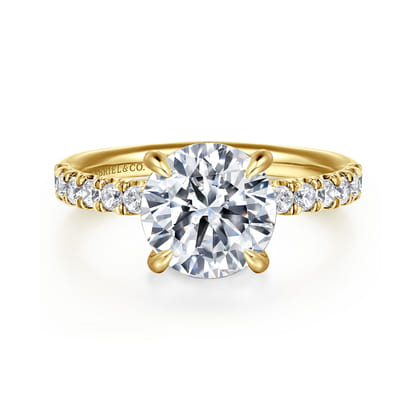 Adela - 14K Yellow Gold Round Hidden Halo Diamond Engagement Ring