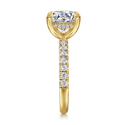 Adela - 14K Yellow Gold Round Hidden Halo Diamond Engagement Ring