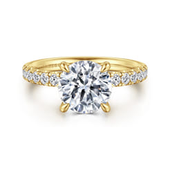 Adela - 14K Yellow Gold Round Hidden Halo Diamond Engagement Ring