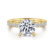 Adela - 14K Yellow Gold Round Hidden Halo Diamond Engagement Ring