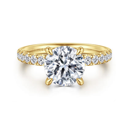 Adela - 14K Yellow Gold Round Hidden Halo Diamond Engagement Ring