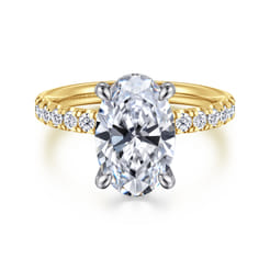 Adela - 14K Yellow-White Gold EOval Hidden Halo Diamond Engagement Ring