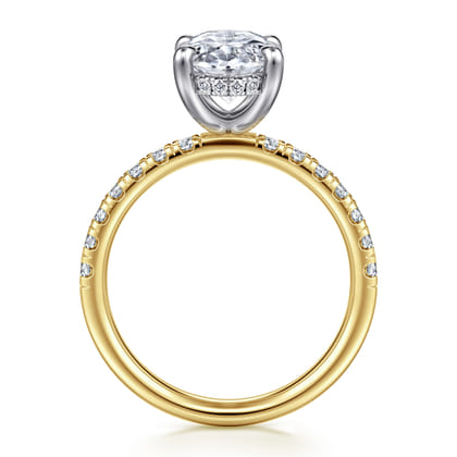 Adela - 14K Yellow-White Gold EOval Hidden Halo Diamond Engagement Ring