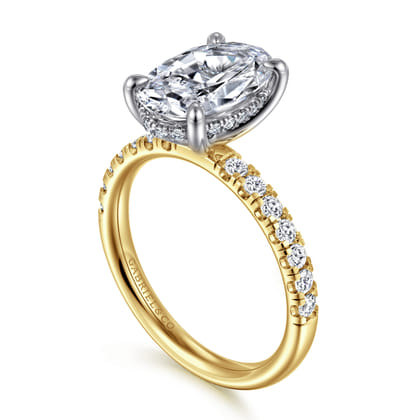 Adela - 14K Yellow-White Gold EOval Hidden Halo Diamond Engagement Ring