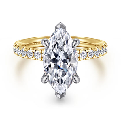 Adela - 14K Yellow-White Gold Marquise Shape Hidden Halo Diamond Engagement Ring