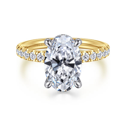 Adela - 14K Yellow-White Gold Oval Hidden Halo Diamond Engagement Ring