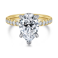 Adela - 14K Yellow-White Gold Pear Shape Hidden Halo Diamond Engagement Ring