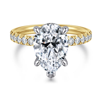 Adela - 14K Yellow-White Gold Pear Shape Hidden Halo Diamond Engagement Ring