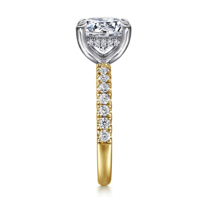 Adela - 14K Yellow-White Gold Round Hidden Halo Diamond Engagement Ring