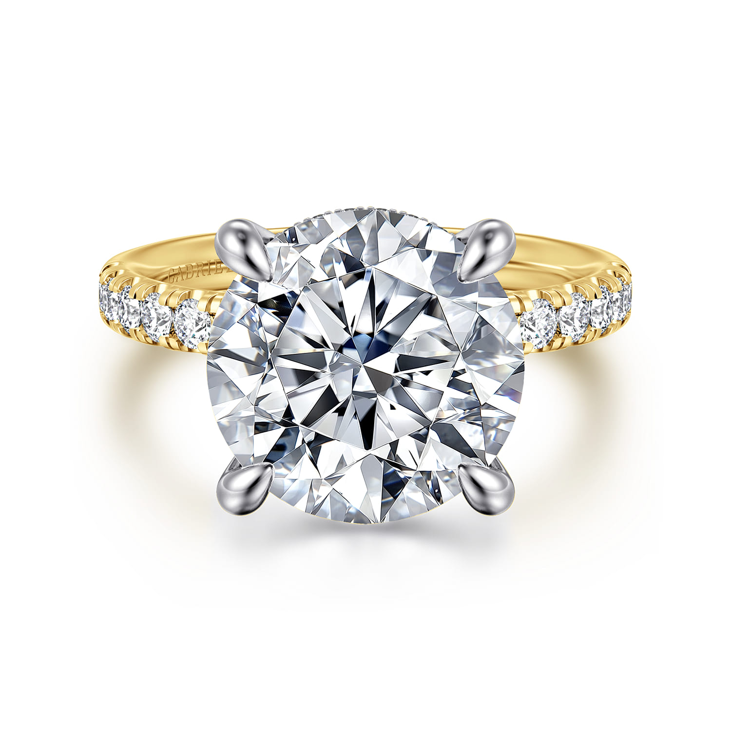 Adela - 14K Yellow-White Gold Round Hidden Halo Diamond Engagement Ring