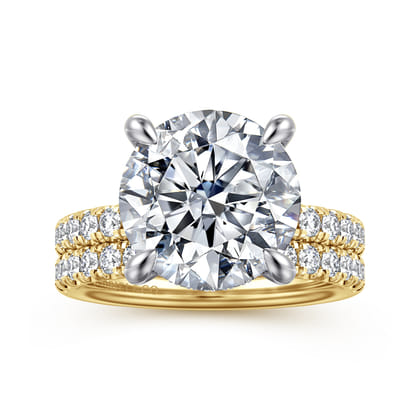 Adela - 14K Yellow-White Gold Round Hidden Halo Diamond Engagement Ring