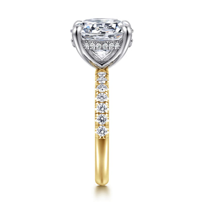 Adela - 14K Yellow-White Gold Round Hidden Halo Diamond Engagement Ring